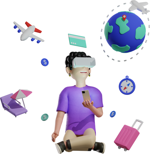 3D Purple Metaverse VR Boy Travelling